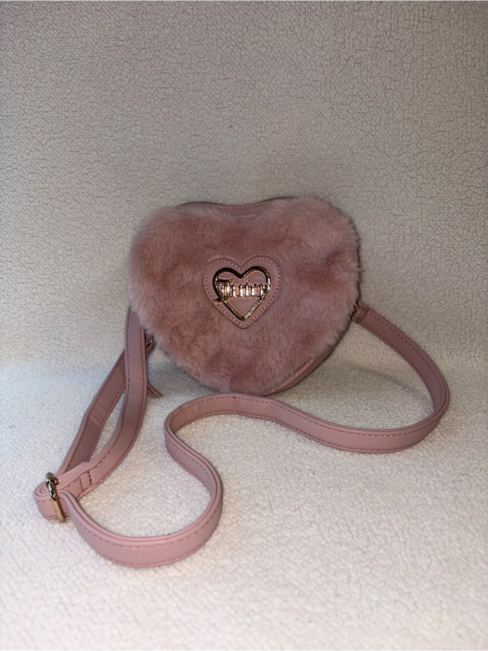 Juicy Couture Pink Heart-Shaped Faux Fur Crossbody Bag